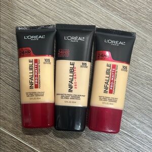 New 3X L'Oreal Infallible Pro-Matte Foundation #105 Natural Beige
